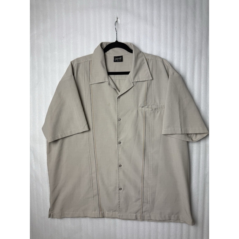 Steady Clothing Mens XL Button Up Shirt Tan Retro Bowling Rockabilly Lounge USA
